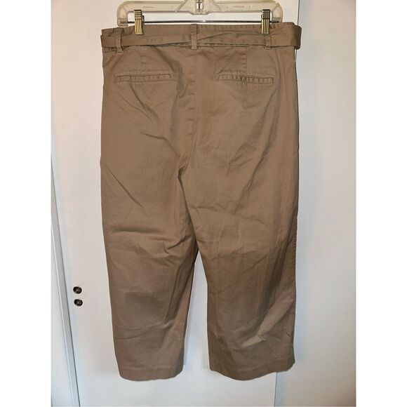 Talbots Women’s Wide Leg Belted Crop Pants Khaki Tan Size 12 EUC - Picture 4 of 11
